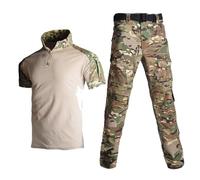 YuanDiann Set di vestiti tattici da uomo, camuffamento, camicia a maniche corte e pantaloni, tasche multiple per softair, esercito, escursionismo, caccia, campeggio, trekking, attività all'aperto