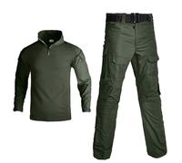 YuanDiann Set di vestiti tattici mimetici da uomo, camicia a maniche lunghe e pantaloni, tattiche multiple per softair, trekking, caccia, campeggio, attività all'aperto, militare, divisa, verde, 4XL
