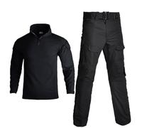 YuanDiann Set di vestiti tattici mimetici da uomo, camicia a maniche lunghe e pantaloni, tattiche multiple per softair, trekking, caccia, campeggio, attività all'aperto, militare, divisa, Nero , XXL