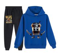 YuanDiann Tuta da Ginnastica per Bambini Cappuccino Assassino con Cappuccio + Pantaloni da Jogging 2-pezzi Set Stampa Italian Brainrot Tuta da Allenamento per Ragazzi e Ragazze Hoodie & Pantaloni, Blu