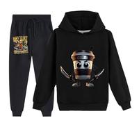 YuanDiann Tuta da Ginnastica per Bambini Cappuccino Assassino con Cappuccio + Pantaloni da Jogging 2-pezzi Set Stampa Italian Brainrot Tuta da Allenamento per Ragazzi e Ragazze Hoodie & Pantaloni