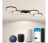 Yuanfenghua Plafoniera LED, Smart lampada da soffitto Alexa con telecomando che cambia colore, lampada da camera da letto soggiorno illuminazione moderna a soffitto lampadario, 90cm, nero