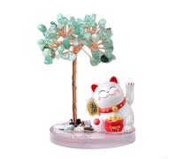YUANGANG Statuetta a forma di albero Feng Shui, albero con base di gatto fortunato, grazioso gatto della fortuna, ornamento per ricchezza e prosperità, decorazione da tavolo (verde)