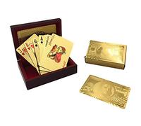 Yuanhe Mazzo di carte dorate, carte da gioco impermeabili di lusso con scatola regalo in legno, ideali per giochi di carte da poker, serate di gioco e feste al casinò