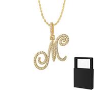 YUANHUYUOU Collana con iniziale per donne, ragazze e bambini - Delicata collana con iniziale placcata in oro 18 carati, piccola collana con ciondolo dalla A alla Z. (M)