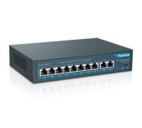 YuanLey 10 Port Poe Switch, 8 Poe+ Port 100Mbps, 2 Uplink Gigabit, 120W 802.3af/at, Funzione Estesa, Plug & Play Non Gestito Senza Ventola in Metallo