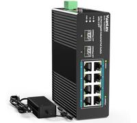 YuanLey Switch Industriale 10 Porte con 8 Porte PoE Gigabit & 2 Porte SFP, Switch PoE Non Gestito con Alimentatore 120W, IEEE802.3af/at, VLAN & RSTP, Switch Din-Rail per Telecamere IP, AP
