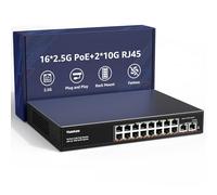 YuanLey Switch PoE 2,5G a 16 Porte Non Gestito, 16 x Porte 2,5GbE, 2 x 10G RJ45 Uplink, 250W, Switch Ethernet PoE Multi-Gigabit, IEEE 802.3af/at, Metallo senza ventola, per Telecamera IP