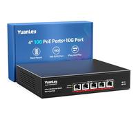 YuanLey Switch Poe Non Gestito a 5 Porte 10G con 4 Porte Poe, 4 x Porte Poe 10G Base-T, 1 x Uplink 10G, IEEE802.3af/at, 65W, Compatibile con 1G/2.5G/5G/10G, Switch di Rete 10Gbe Montabile su Rack