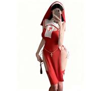 YUANMO Costume sexy da suora con spacco alto e coulisse per Halloween da donna con copricapo