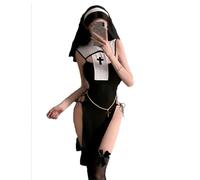 YUANMO Costume sexy da suora con spacco alto e coulisse per Halloween da donna con copricapo