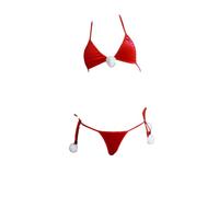 YUANMO Mini Bikini da Donna con Pompon giocoso Fiocco, Autunno-Inverno e Costumi da Bagno, Colore: Rosso, Taglia Unica