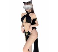 YUANMO Vestito da donna anime cosplay lingerie per Halloween, gatto, regina egiziana, vestito da schiava, lingerie (nero, taglia unica)