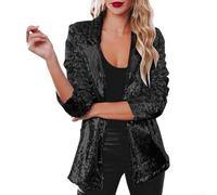Yuanpgky Blazer con paillettes lucide, alla moda, casual, feste, risvolti, brillanti, capispalla, autunno, ravie, S-3XL, argento, nero, oro, bordeaux, verde scuro, rosso rosa, Nero , 3XL