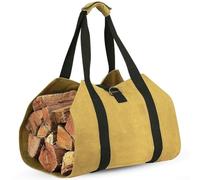 Yuanpgky Borsa per legna da ardere in tela per stufe a legna da interni e campeggio all'aperto, 99 x 48 cm, resistente, rinforzata con design pieghevole, finitura in cera oleata (giallo)