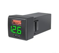 Yuanpgky Caricabatteria da auto con display di tensione, adattatore doppio USB da 36 W per ricarica rapida .0 PD, ingresso 12 V-24 V, design compatto in ABS nero (verde)