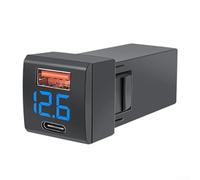 Yuanpgky Caricabatteria da auto con display di tensione, adattatore doppio USB da 36 W per ricarica rapida .0 PD, ingresso 12 V-24 V, design compatto in ABS nero (blu)