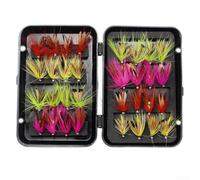Yuanpgky Kit di mosche per pesca a mosca con ninfe asciutte e bagnate, 32/24 esche assortite per trota, salmone, spigola, per pesca d'acqua dolce, scatola compatta per pescatori (B-32 pezzi)