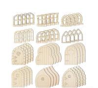 Yuanpgky Kit fai da te per porte da giardino delle fate in legno, 48 pezzi, per mini porte vuote e statue in legno di pino non finito per decorazioni esterne, scrapbooking e F (stile retrò)