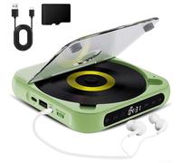 Yuanpgky Lettore CD portatile con suono Hi-Fi, riproduzione wireless e cablata, batteria ricaricabile per viaggi a casa, compatibile con vari formati di dischi (verde)