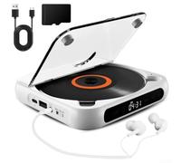 Yuanpgky Lettore CD portatile con suono Hi-Fi, riproduzione wireless e cablata, batteria ricaricabile per viaggi a casa, compatibile con vari formati di dischi (bianco)