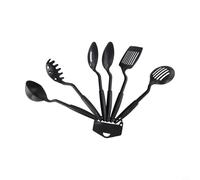 Yuanpgky Set di 6 utensili da cucina, antiaderenti, in nylon, resistenti al calore, spatola, mestolo, paletta, per friggere, servire, nero