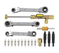 Yuanpgky Set di strumenti per la rimozione del nucleo della valvola con chiave e adattatori esagonali per R410A R22 per sistemi HVAC, per una costruzione in ottone durevole per la riparazione di aria