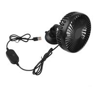 Yuanpgky Ventilatore per auto 12 V-24 V con controllo a tre velocità, rotazione a 360°, ricarica USB e base a ventosa, compatibile con veicoli (nero)