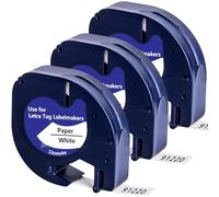 Yuanqimm Nastro per Etichette Compatibile per Dymo LetraTag 91220 91200 S0721510 Carta 12mm x 4m Nero su Bianco Etichettatrice per Letratag XR LT-100H LT-100T LT-110T 200B XM 2000 QX50, 3Pz