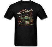 YUANROU Small Town Travel Twin Peaks T-Shirt Printed Top Black Mens Tee T-Shirt Black M