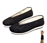 YUANSOME Kung Fu/Martial Arts Scarpe da ginnastica unisex con ricamo drago, scarpe sportive tradizionali cinesi ricamate per attività marziali per interni ed esterni (Premium Black), Nero , 45 EU