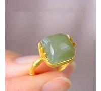 YUANYIRAN Anello per Donna Cinese Regolabile - Retro Intarsiato Naturale Hetian Zaffiro Verde Foglia di bambù Anelli A Fascia Aperta,Gioielli Classici Stile Palazzo Regalo per Natale,Verde