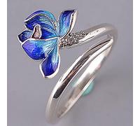 YUANYIRAN Anello per Donna Regolabile - Fiori Blu Fascino Luminoso Forma Esagerata Nicchia Anelli Aperti, Apertura S925 Gioielli Fatti A Mano Regalo per Il Compleanno di Natale