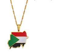 YUANYIRAN Bandiera della Repubblica del Sudan Collane con Ciondoli con Bandiera-Trendy Hip Hop Collana di personalità Classica da Donna Repubblica del Sudan Mappa del Paese Gioielli Ciondolo Ciondolo