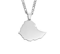 YUANYIRAN Mappa di Collane Pendenti Etiopia - Charm Ethnic Africa Collane A Catena Sottile, Oro Colore Mappe Patriotiche Bandiera Hip Hop Gioielli per Donna Uomo Trend Party Regalo, Argento, 45Cm