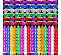 YUANYUYING Kit Occhiali LED per Feste e Luci per Dita - Confezione da 6 Occhiali Lampeggianti + 60 Luci Fluorescenti | Bomboniere, Rave, Halloween (Violetta)
