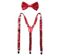 YUANZ Set di papillon e bretelle con paillettes, stile posteriore a Y elastico comodamente regolabile con clip unisex per la festa di cosplay (rosso)