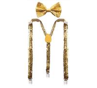 YUANZ Set di papillon e bretelle con paillettes, stile posteriore a Y elastico comodamente regolabile con clip unisex per la festa di cosplay (giallo)