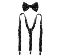 YUANZ Set di papillon e bretelle con paillettes, stile posteriore a Y elastico comodamente regolabile con clip unisex per la festa di cosplay (nero)