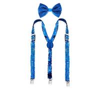 YUANZ Set di papillon e bretelle con paillettes, stile posteriore a Y elastico comodamente regolabile con clip unisex per la festa di cosplay (blu)
