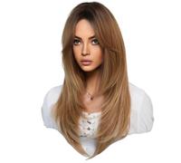 Yuattory Parrucca di simulazione europea e 64 cm, capelli femminili, set di testa con striscia centrale, set di capelli da donna, parrucca da testa, C