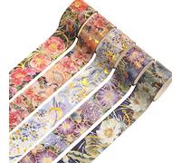 YUBBAEX Set di nastri Washi Blooming in lamina d'oro per mascherare la peonia larga decorativa per arti, artigianato fai da te, forniture per diari proiettili, pianificatori, album di ritagli, biglietti/confezioni regalo -25 mm - (fiori viola)