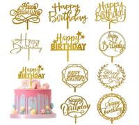 YUBBYSTU 10 Pezzi Cake Topper Happy Birthday Decorazioni Torta, Acrilico Scritta Buon Compleanno per Torta, Torte Laterali Accessori per Decorare Torte Topper per Cupcake per Feste di Compleanno