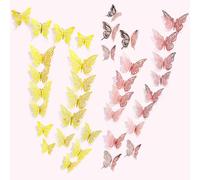 YUBBYSTU 72 Pezzi 3D Farfalle Farfalla Decorativa Adesivi Murali FAI DA TE Art Decalcomanie adesivi murali farfalle 3D misti, per casa, camera da letto, decorazione cameretta (Oro giallo e oro rosa)