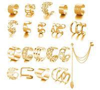 YUBBYSTU Set di 20 orecchini regolabili per orecchio non piercing set cartilagine clip on wrap orecchini set catena a stella Twist Helix Leaf Wrap Set per donne ragazze/oro