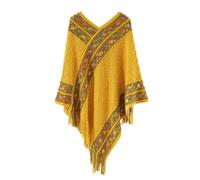 YUBEIER Poncho Donna Donna Maglia Poncho Sciallo Capello con Borse, Diamante Controllo Modello, Leggero Primavera E Autunno Avvolgimento-Giallo