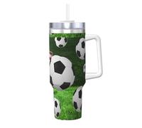 YUBVCF Calcio USA Bandiera Americana Stampa 40 once Tumbler in Acciaio Inox Doppia Parete Vuoto Isolato Tazza con Manico e 2 in 1 Coperchio Cannuccia