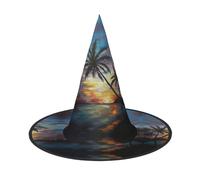 YUBVCF Cappello di Halloween delle donne di stampa del tramonto tropicale per il cappello di Halloween del panno di Oxford di Cosplay per le feste in