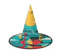YUBVCF Cappello di Halloween delle donne di stampa della palma della spiaggia del tramonto per il cappello di Halloween del panno di Oxford di Cosplay per le feste in