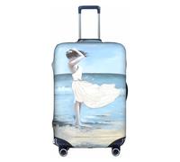 YUBVCF Copertura per bagagli con stampa di una ragazza su una spiaggia ventosa, copertura per valigie, protezione elastica antipolvere per bagagli da 45,7 a 81,7 cm, bianco, S